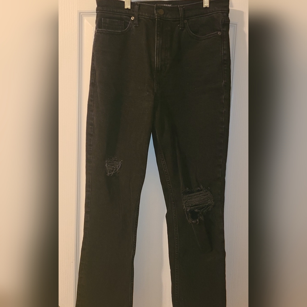 Banana Republic Jeans HR Straight Distressed Black Woman Sz30